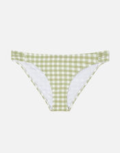 Gingham Ruched Bikini Briefs, Green (KHAKI), large