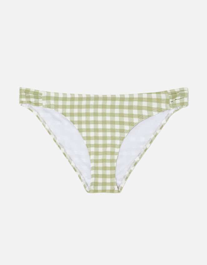 Gingham Ruched Bikini Briefs, Green (KHAKI), large
