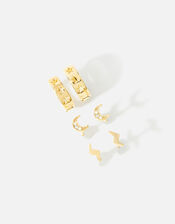 Gold-Plated Star Stud and Hoop Earring Set, , large