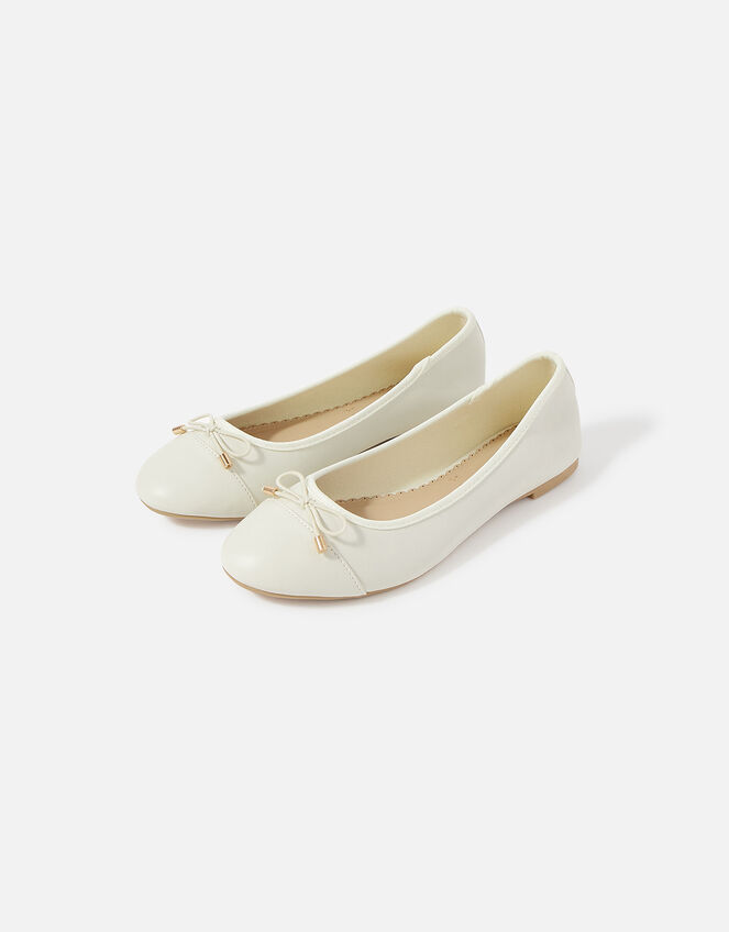 Toe Cap Bow Ballerina Flats, Ivory (IVORY), large
