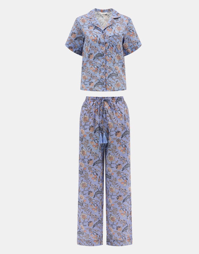 Floral Print Long Pyjamas Set, Blue (BLUE), large