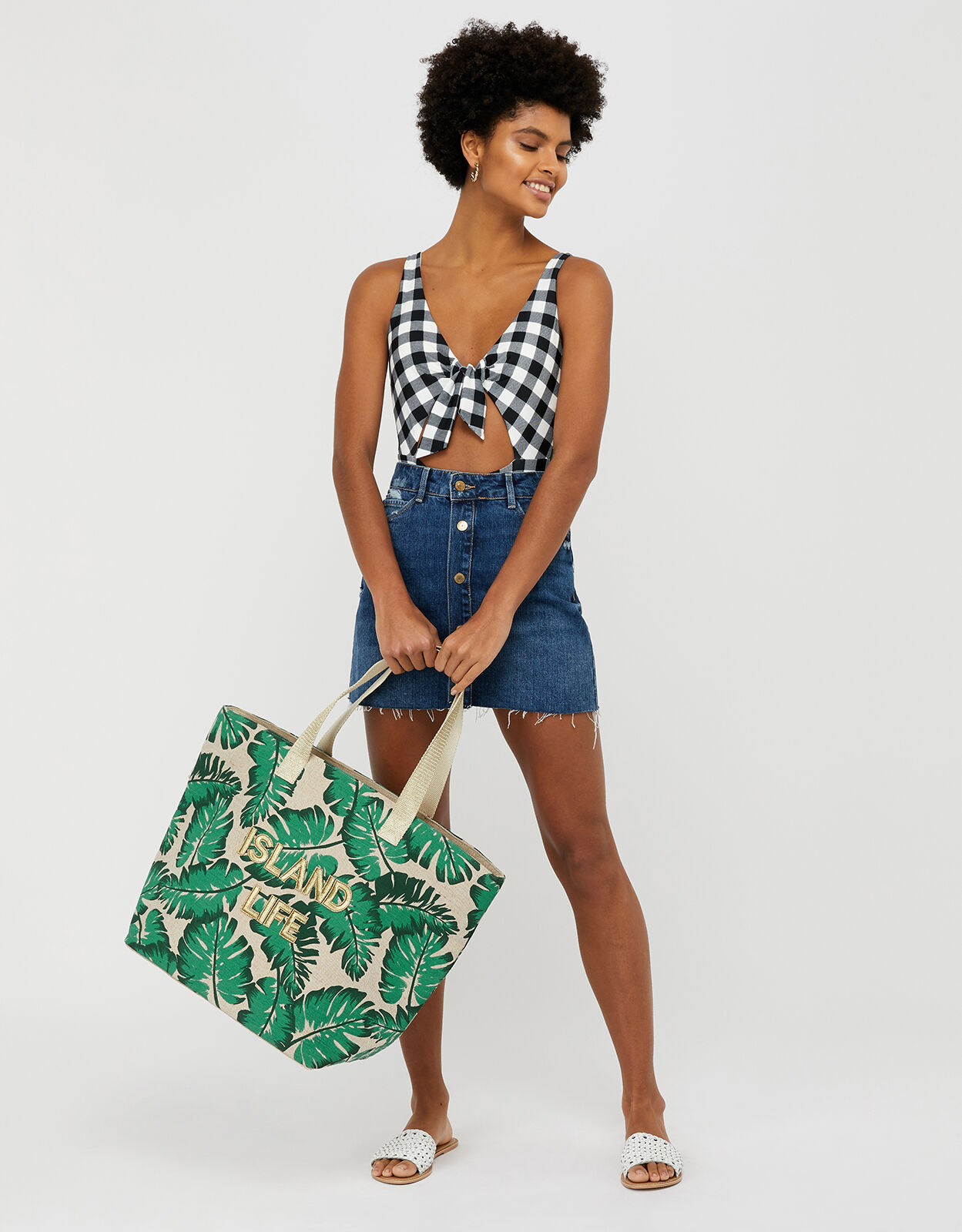 Palm print beach bag on sale