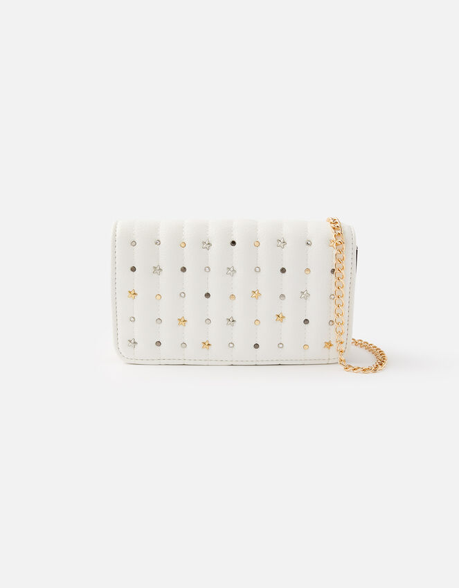 Studded Cross-Body Bag, White (WHITE), large