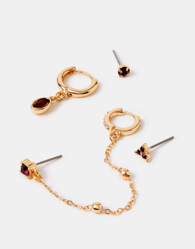 5-Pack Gem Stud & Chain Hoop Earrings, , large