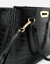 Faux Croc Handheld Bag, Black (BLACK), large