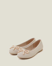 Girls Pearly Bow Ballet Flats, Gold (GOLD), large