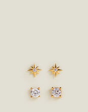 2-Pack 14ct Gold-Plated Sparkle Studs, , large