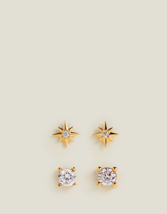 2-Pack 14ct Gold-Plated Sparkle Studs, , large