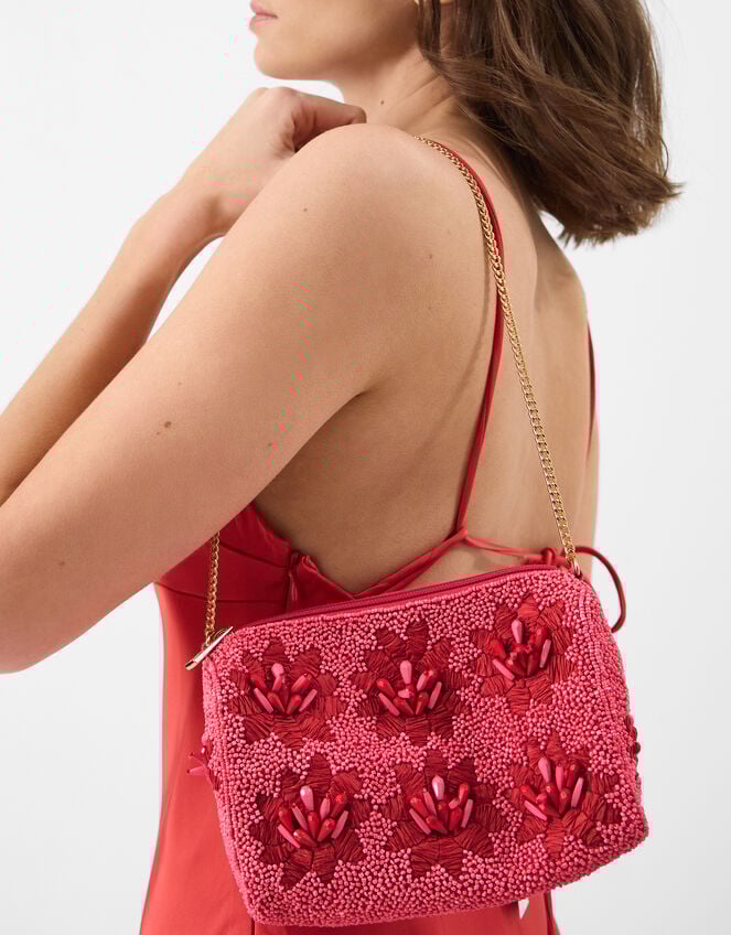 Floral Bead Embellished Shoulder Bag, , large