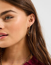 Beaded Key Charm Hoop Earrings, , large