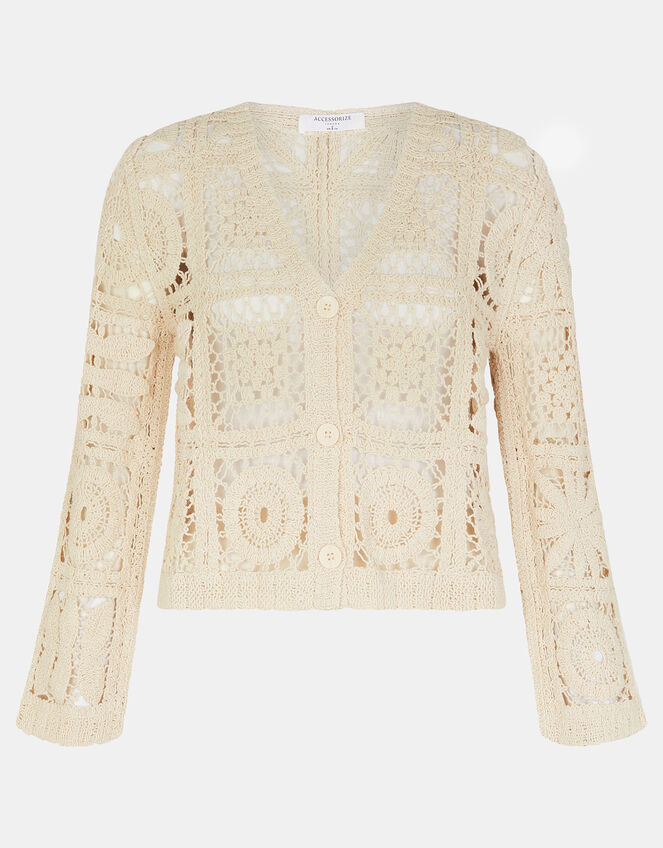 Crochet Cardigan, Natural (NATURAL), large