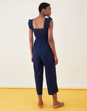Frill Shoulder Shirred Bodice Jumpsuit, Blue (NAVY), large