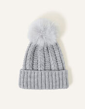 Chunky Knit Pom-Pom Beanie, Grey (GREY), large