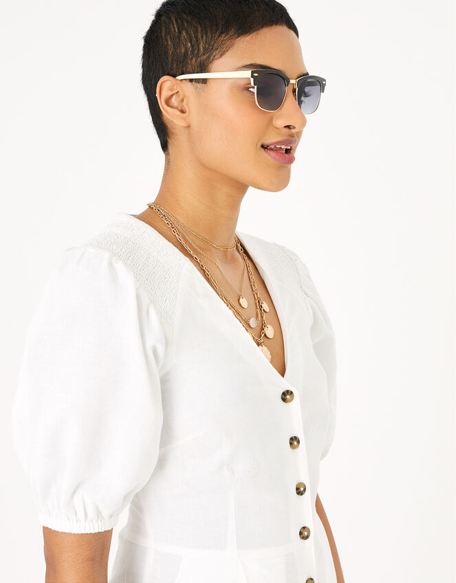 Puff Sleeve Playsuit in Pure Linen , Cream (CREAM), large