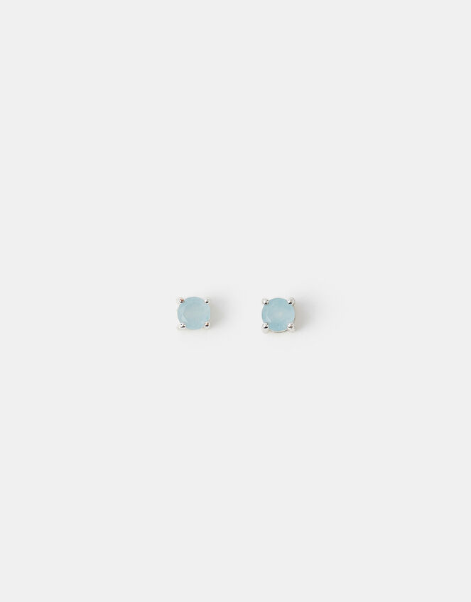 Sterling Silver-Plated Blue Quartz Stud Earrings , , large