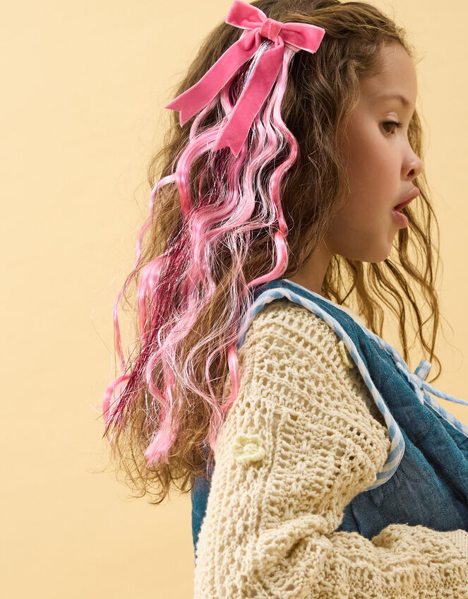 Girls Bow Tinsel Fake Hair Clip, , large