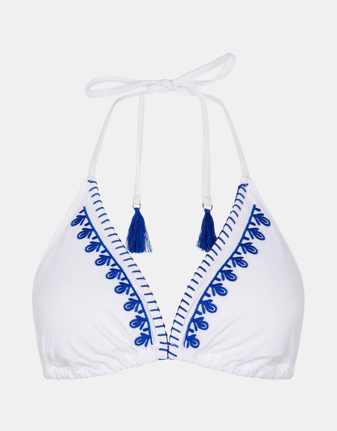 Embroidered Triangle Bikini Top, Blue (BLUE), large