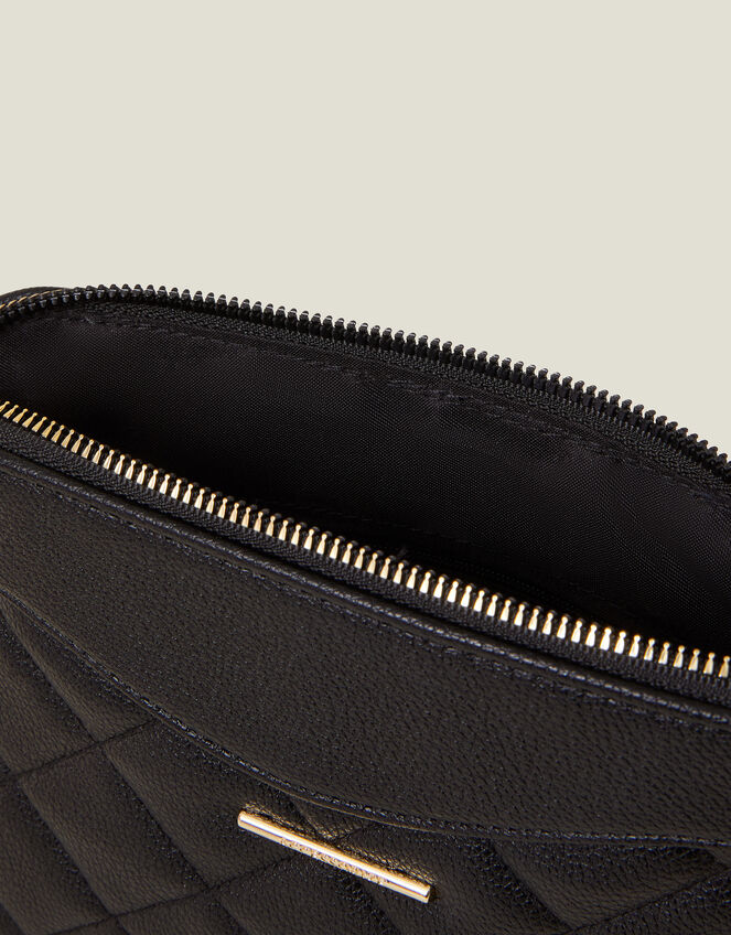 Quilted Faux Leather Cross-Body Bag, Black (BLACK), large