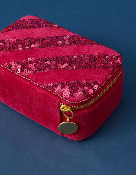 Sequin Stripe Velvet Jewellery Box Pink, Pink (FUCHSIA), large