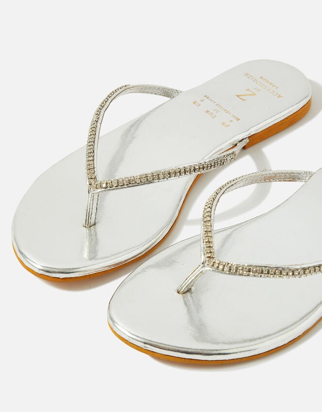 Diamante Toe-Thong Sandals, Silver (SILVER), large