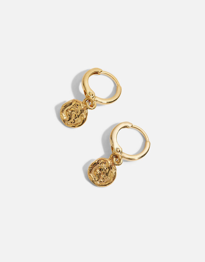 14ct Gold-Plated Molten Coin Huggie Hoops, , large