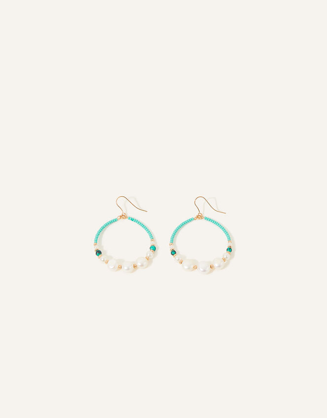 Pearl Beaded Hoops, , large