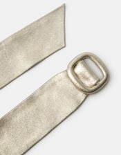 Wide Metallic Leather Belt, Gold (GOLD), large