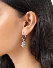 Beaded Snowflake Charm Hoop Earrings, , large