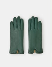Faux Fur Lined Leather Gloves, Green (GREEN), large