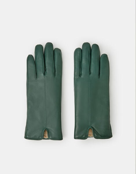 Faux Fur Lined Leather Gloves, Green (GREEN), large