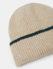 Contrast Ribbed Beanie Hat, , large