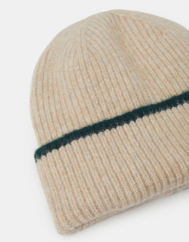 Contrast Ribbed Beanie Hat, , large
