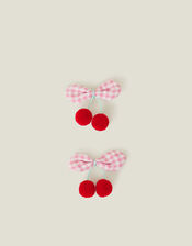 2-Pack Girls Cherry Pom Hair Clips, , large