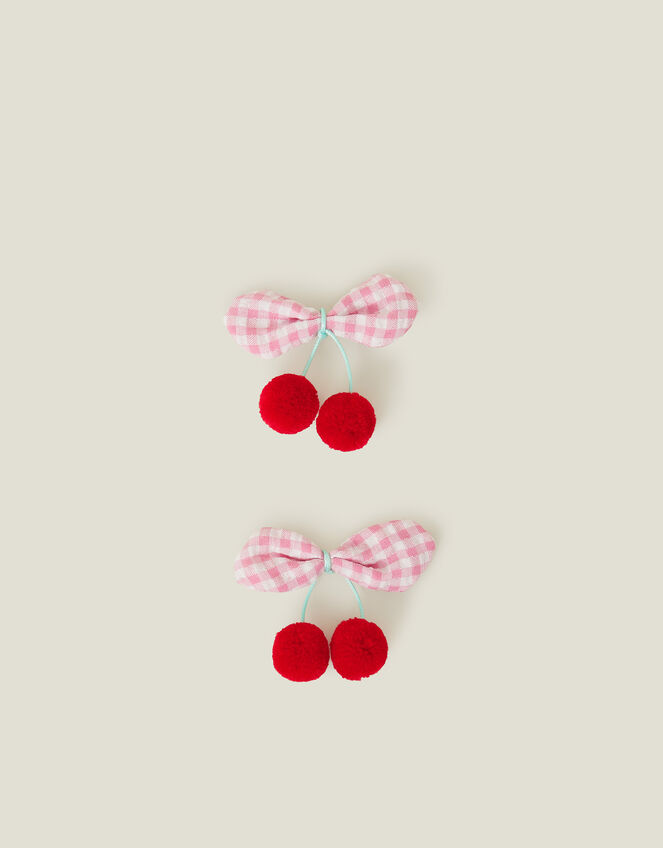 2-Pack Girls Cherry Pom Hair Clips, , large