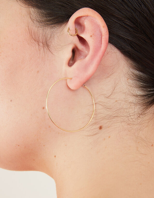 14ct Gold-Plated Medium Hoop Earrings, , large