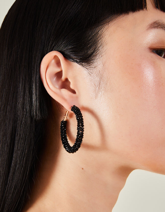 Facet Bead Hoop Earrings, , large
