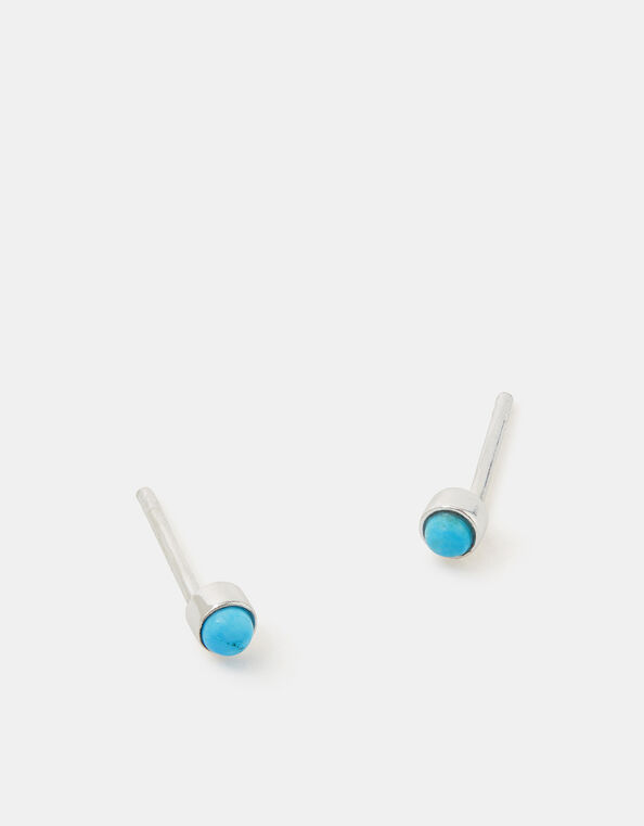 Sterling Silver Healing Stone Stud Earrings, Blue (BLUE), large