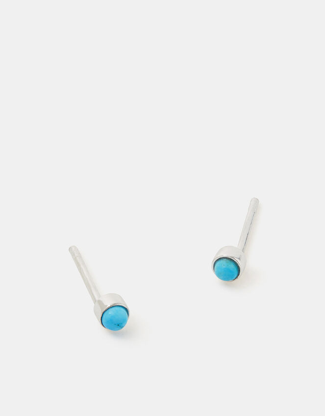 Sterling Silver Healing Stone Stud Earrings, Blue (BLUE), large