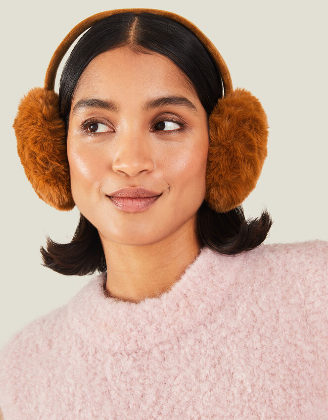 Faux Fur Earmuffs, Brown (BROWN), large