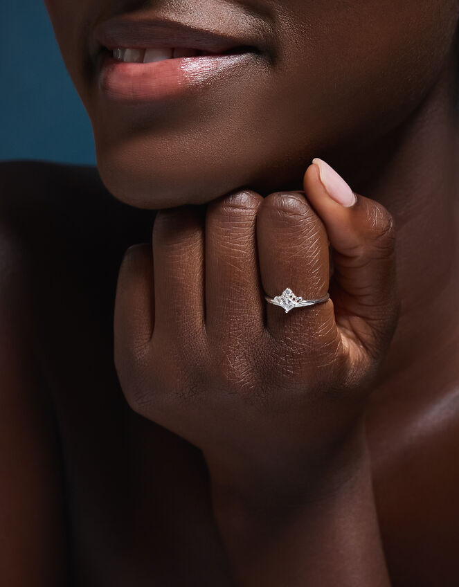 Sterling Silver Crown Ring, Silver (ST SILVER), large