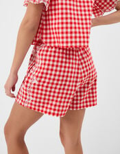 Cutwork Gingham Shorts, Red (RED), large