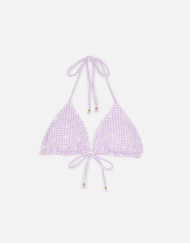 Gingham Schiffli Triangle Bikini Top, Purple (LILAC), large