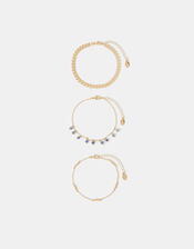 3-Pack Leaf Bead Charm Anklets, , large