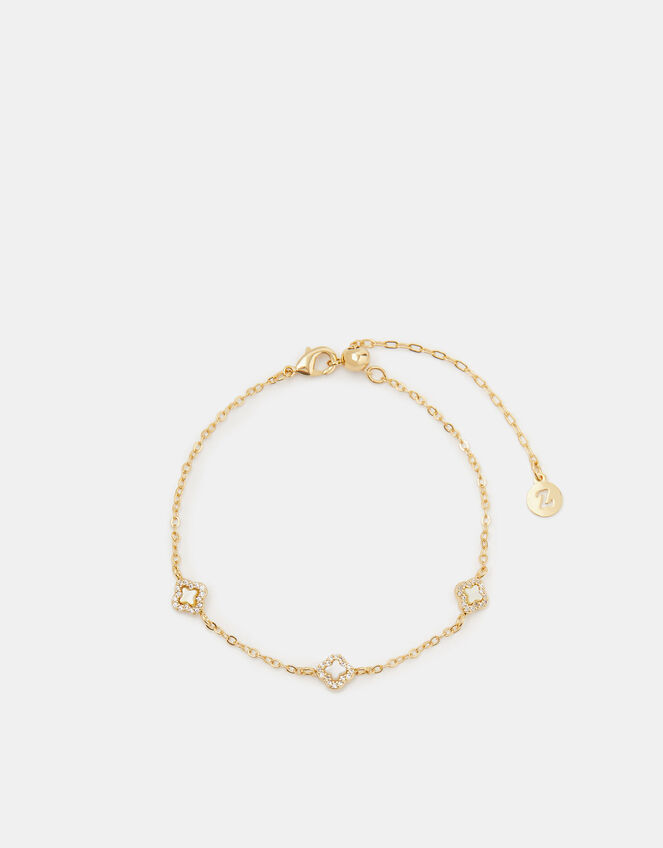 14ct Gold-Plated Mother of Pearl Clover Bracelet, , large