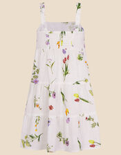 Girls Botanical Tiered Floral Print Dress, Multi (PASTEL-MULTI), large