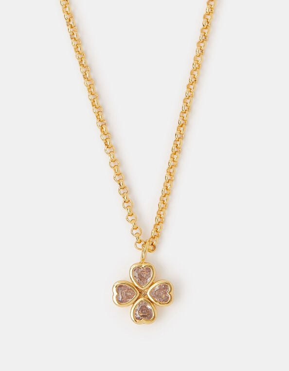 14ct Gold-Plated Clover Heart Pendant Necklace, , large