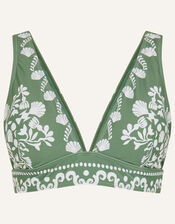 Ornamental Print Triangle Bikini Top, Green (KHAKI), large
