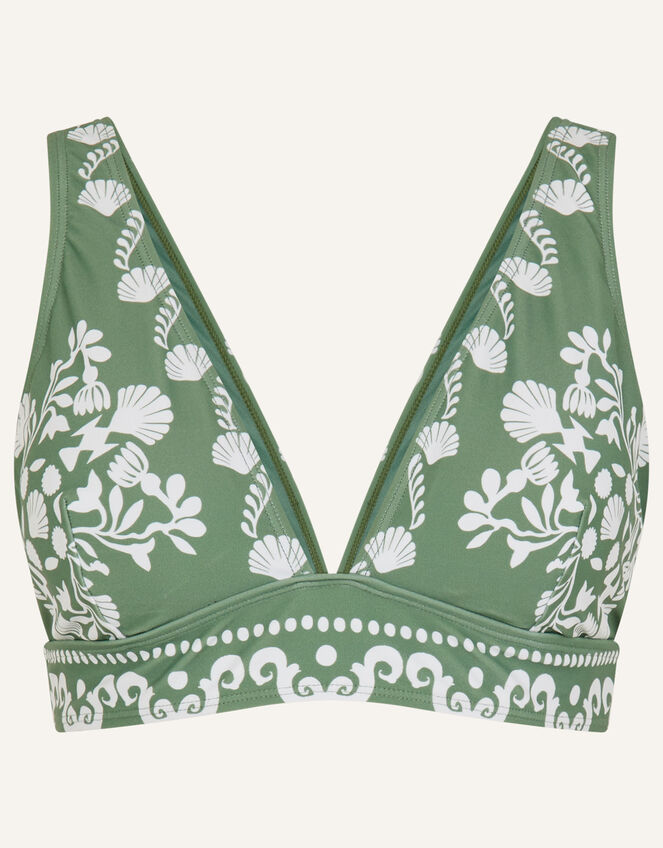 Ornamental Print Triangle Bikini Top, Green (KHAKI), large