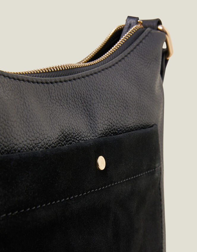 Leather Messenger Cross-Body Bag, Black (BLACK), large