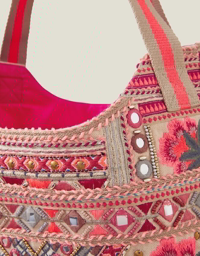 Embroidered Floral Tote Bag, , large